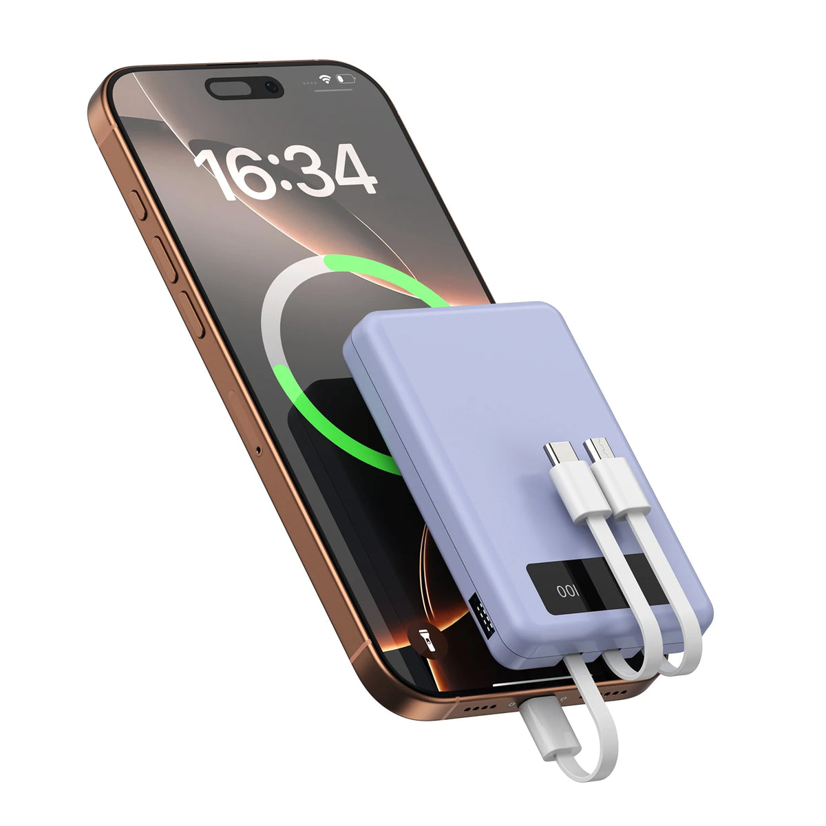 Mini Slim 10000Mah Portable Power Bank, Built-In LED Digital Display, 1 USB-A Port & 3 Integrated Cables, Small Lightweight Design, Multi-Device Simultaneous Charging for Travel, Camping and Emergency, Compatible with Android Phones and Tablets