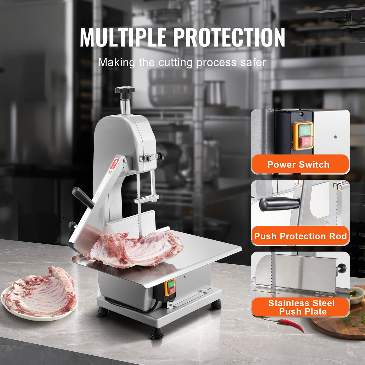 Commercial Electric Meat Bandsaw 650W 1800W Stainless Steel Countertop Bone Sawing Machine Frozen Fish Cutter for Pork