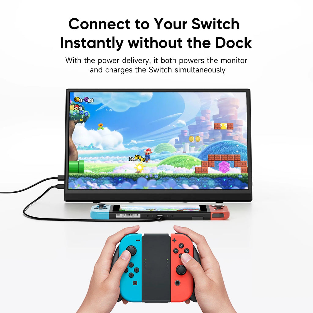 15.6Inch Portable Monitor FHD 1080P IPS External Screen Extender Plug Play Stand Monitors for Laptop Switch Gaming Mac