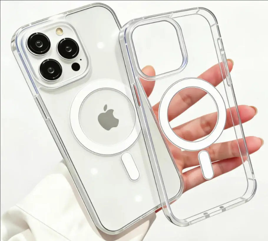 For Magesafe Magnetic Transparent Wireless Charge Case for Iphone 11 12 13 14 15 16 17 Air Pro Max plus Mini Shockproof PC Cover