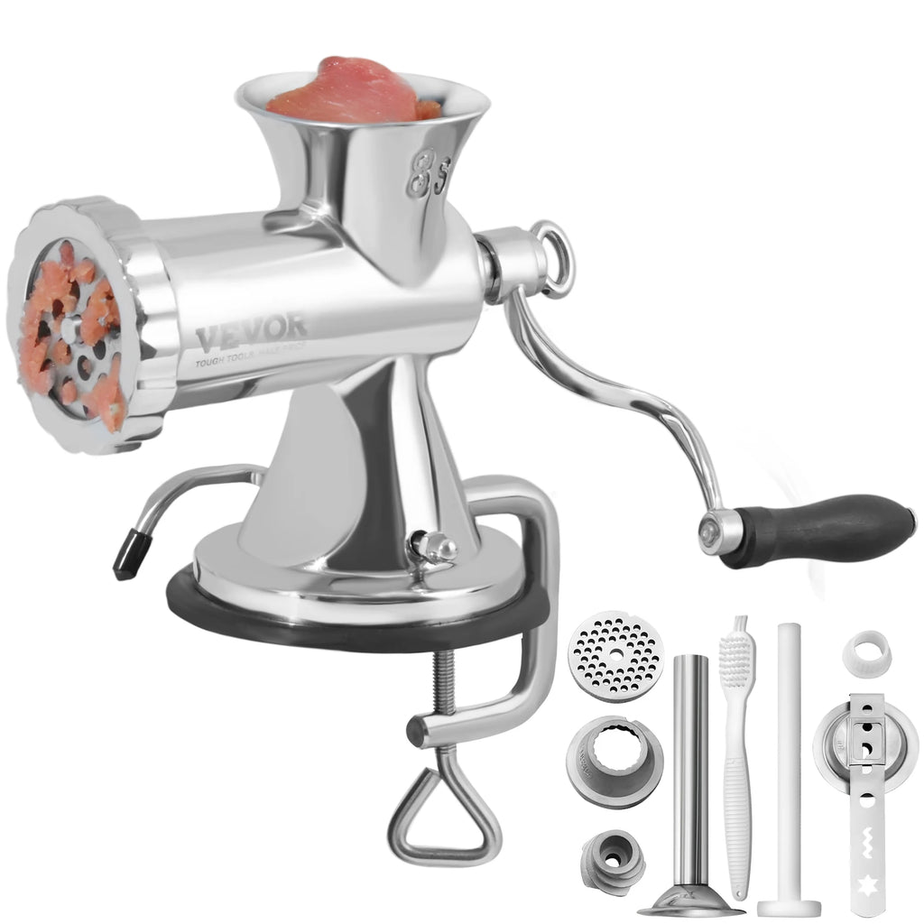 Manual Meat Grinder 304 Stainless Steel Hand Meat Grinder with Suction Cup&Steel Table Clamp Meat Mincer Sausage Maker