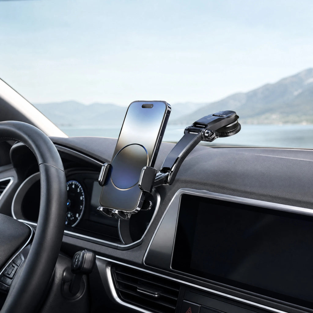 Car Phone Holder 360 Degree Rotation Dashboard Windshield Mount Universal Phone Stand Folding Car Bracket No Blocking Display Charging Port GPS Navigation