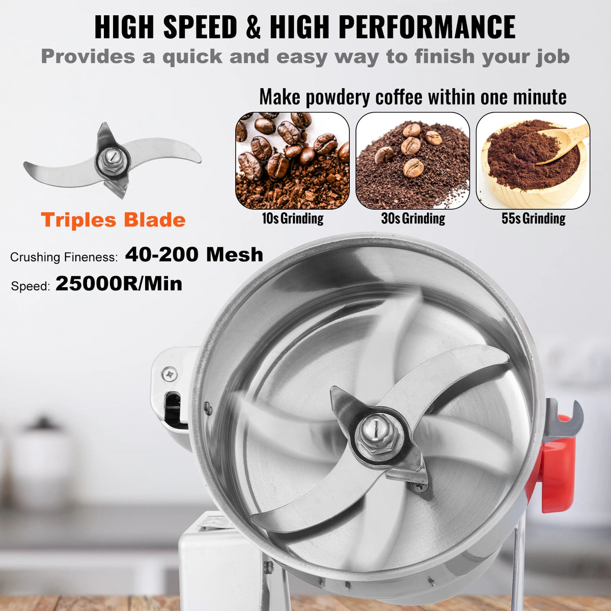 150-2500G Electric Grain Mill Grinder Commercial Swing Spice Grinders for Dry Herbs Grains Spices Cereals Coffee Corn
