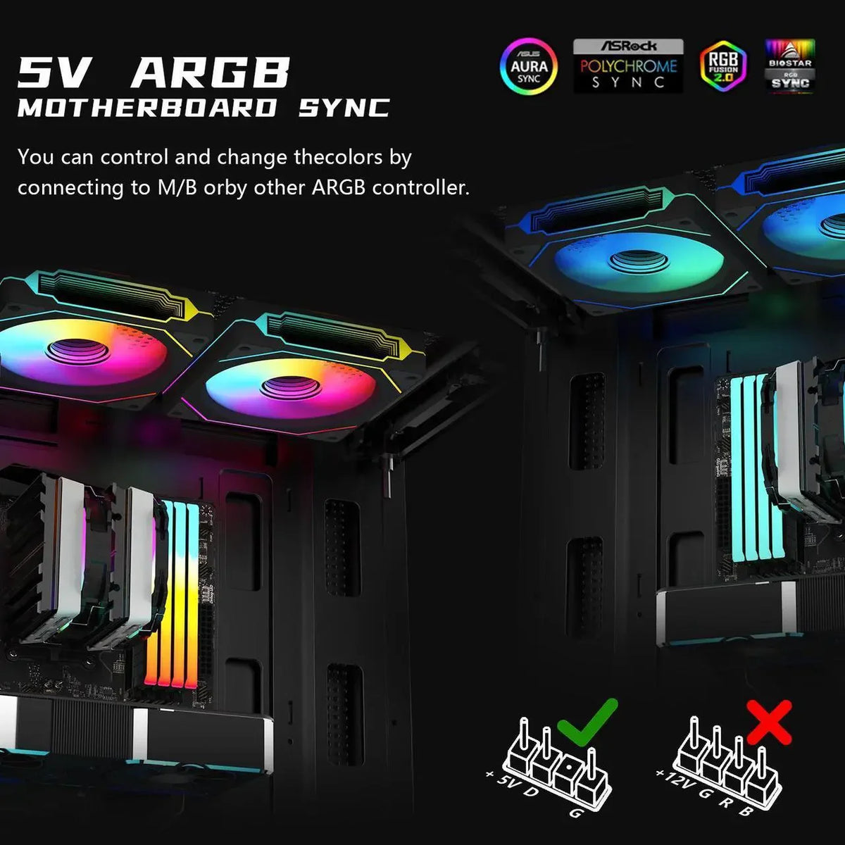 RGB Fans:6 Pack 120Mm PWM ARGB Case Fan with Fan Hub and Remote,Speed Control,Pwm Control Fan for Computer Case