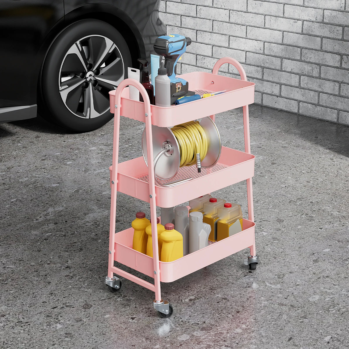 3 Tier Metal Storage Kitchen Cart with Lockable Wheels Mobile Shelving Unit Utility Rolling Organizer for Home Narrow Places