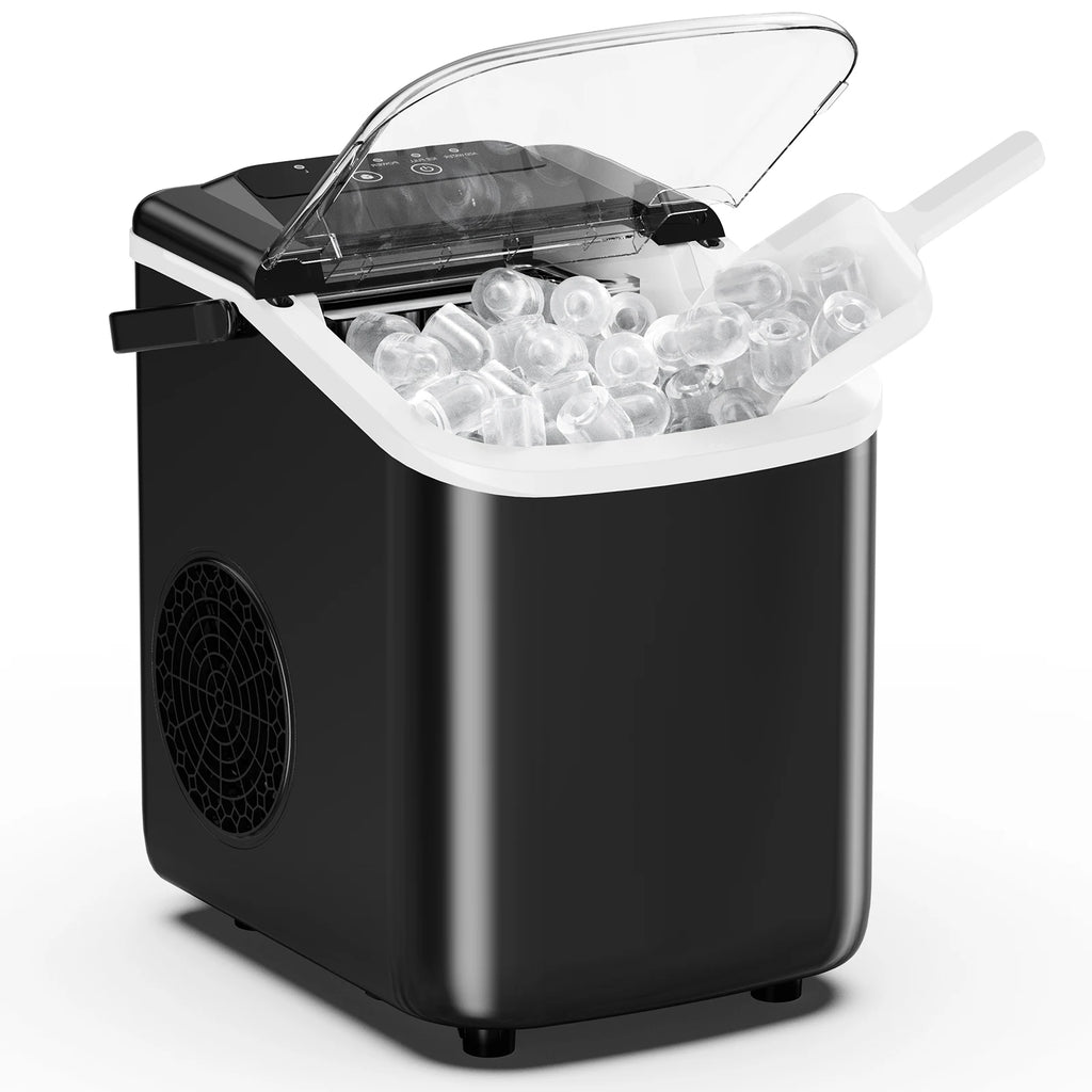 JHK Small Portable Ice Machine Countertop Ice Maker with Scoop Basket and Handle 9 Ice Cubes Ready in 6 Mins 26.5Lbs in 24Hrs for Home Kitchen Party