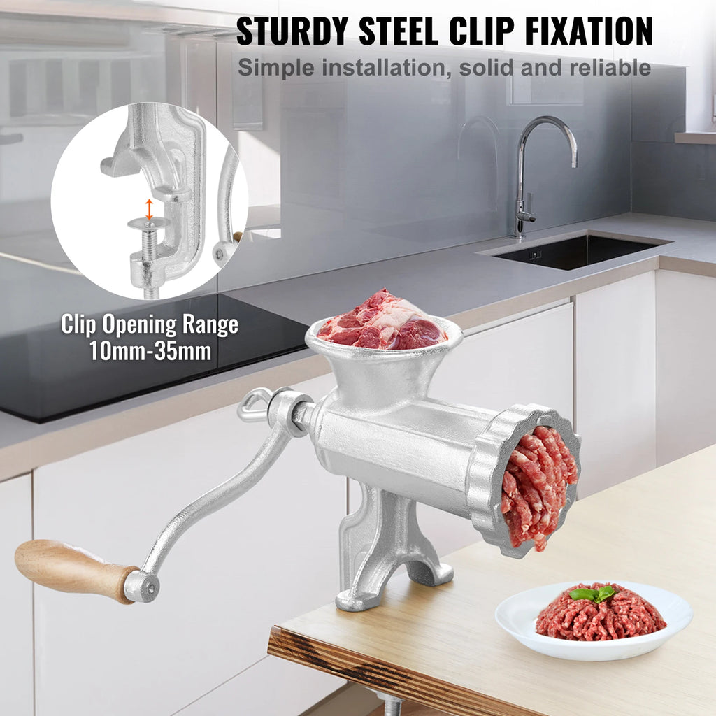 Succebuy Manual Meat Grinder Heavy Duty Cast Iron Hand Meat Grinder Steel Table Clamp Meat Mincer Sausage Maker 1 Cutting Blade