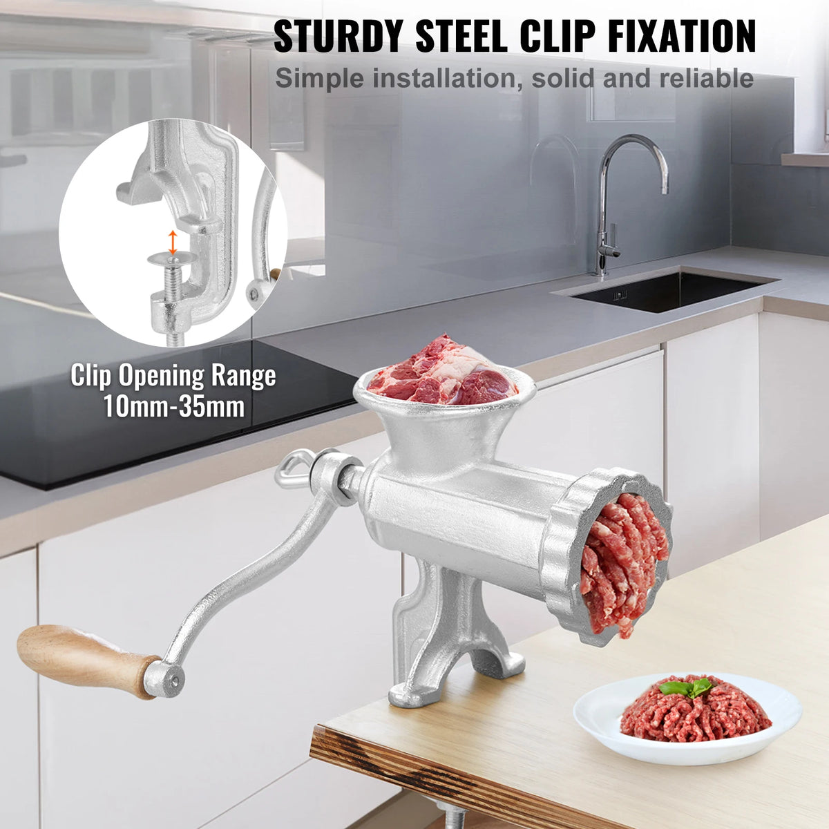 Succebuy Manual Meat Grinder Heavy Duty Cast Iron Hand Meat Grinder Steel Table Clamp Meat Mincer Sausage Maker 1 Cutting Blade