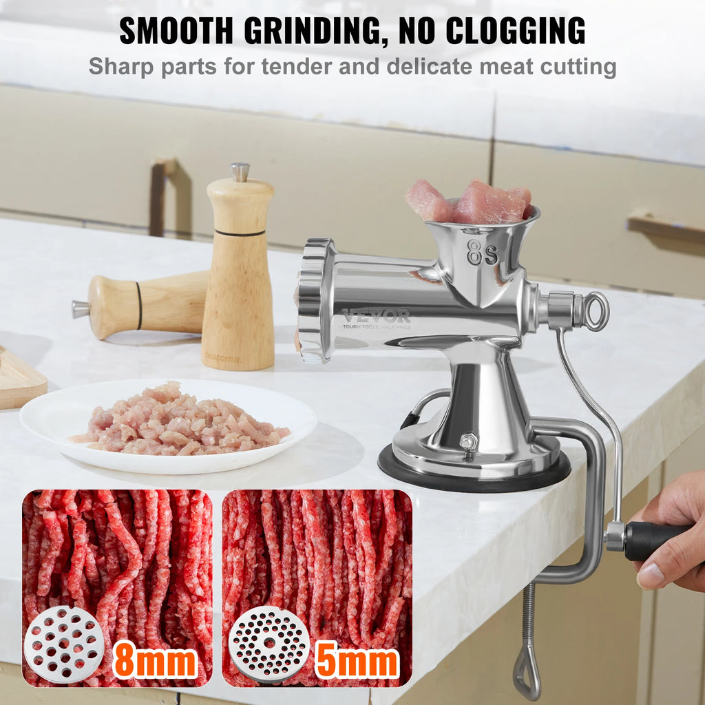 Manual Meat Grinder 304 Stainless Steel Hand Meat Grinder with Suction Cup&Steel Table Clamp Meat Mincer Sausage Maker