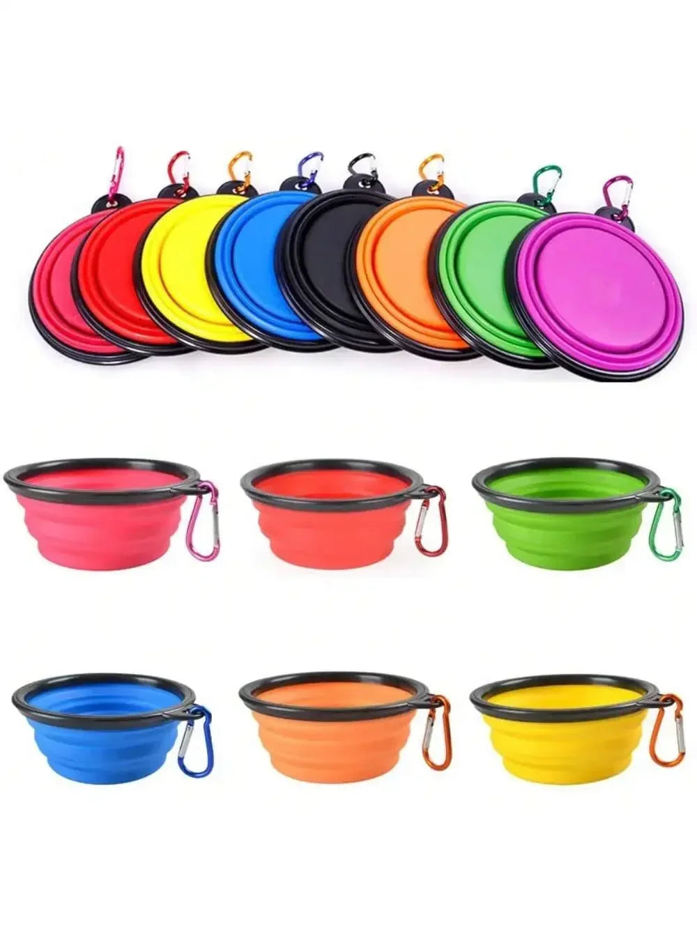 2026 Folding Portable Silicone Dog Feeder Bowl 2 in 1 Pet Dispenser Outdoor Travel Dog Cat with Carabiner Bottle Food Water Container